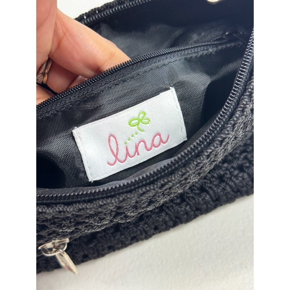 Lina Black Woven Crossbody Bag Small Purse Silver Charm Handmade Style Cute - Picture 7 of 8